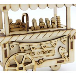 diy创意手工拼装木质发条式八音盒摆件拼装模型音乐盒冰淇淋推车