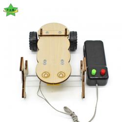 线控冲锋小车 木板拼装科技小制作diy自制简易遥控车手工玩具学生