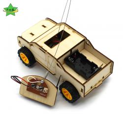 遥控皮卡车 儿童创意玩具diy木质手工组装小发明电动模型车材料包
