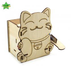 小猫笔筒1号木板拼装趣味收纳筒创客手工diy科学实验舵机小制作