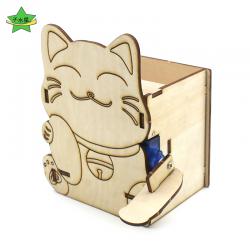 小猫笔筒1号木板拼装趣味收纳筒创客手工diy科学实验舵机小制作