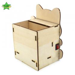 小猫笔筒1号木板拼装趣味收纳筒创客手工diy科学实验舵机小制作