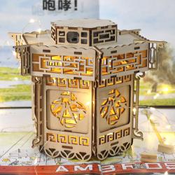 可涂色竹纹灯笼 diy材料自制创意手工灯笼木质复古手工家居装饰