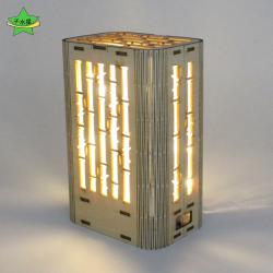 手工竹纹灯1号木板拼装镂空灯diy科技小制作材料桌面摆件学生礼物