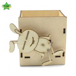 跳舞小兔子笔筒1号手工工具收纳盒木板拼装diy科技小制作创客玩具