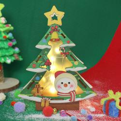 圣诞树1号(彩色)跨境圣诞节木质挂件圣诞老人雪人LED灯木制礼品
