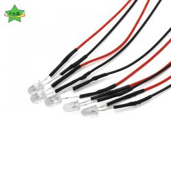 led发光二极管焊红黑导线白发白5mm 自制车配件LED灯珠指示灯