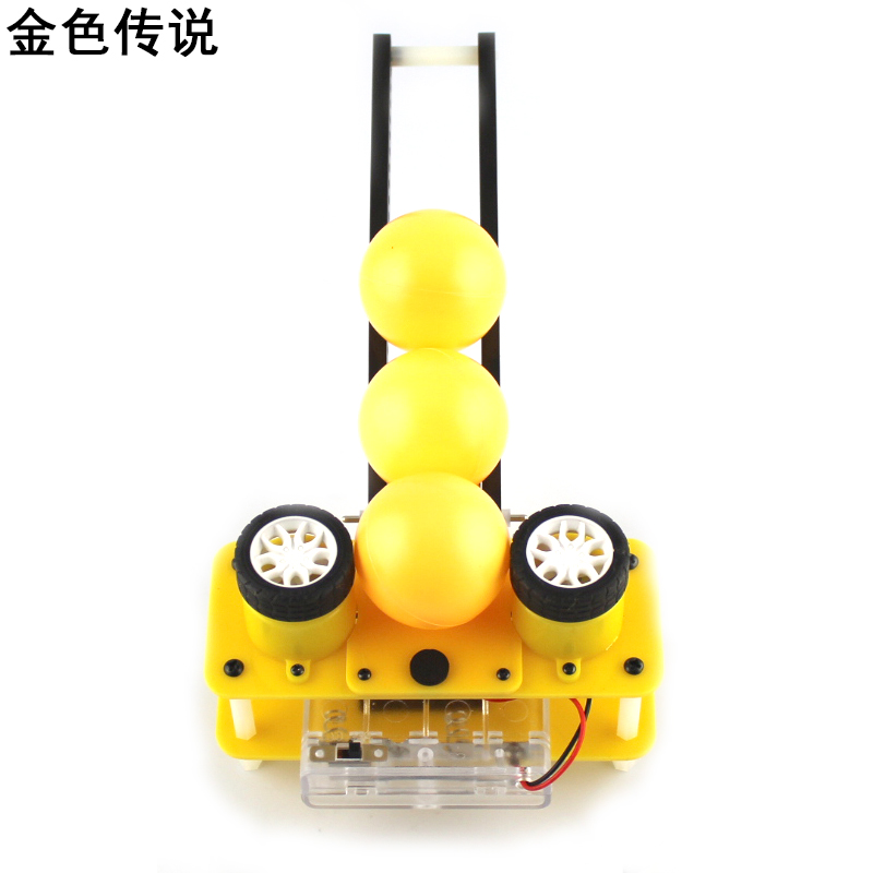 产品名称:DIY发球器小制作 产品尺寸:12*8*20厘米 产品材质:ABS与亚克力材质 产品介绍:双轮式发球机利用两个高速旋转的轮子将球快速旋出。本套件送三个塑料球。本套件属于益智趣味模型,需要简单的安装。